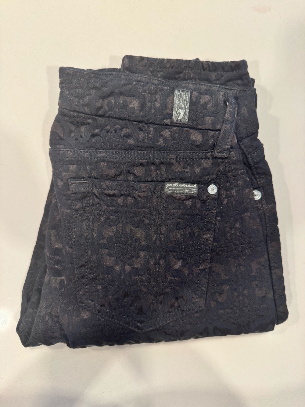 7 For All Mankind Jeans, Black with Velvet Pattern, Size 28
